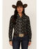 Image #1 - Roper Women's Floral Print Long Sleeve Pearl Snap Western Shirt, Black, hi-res