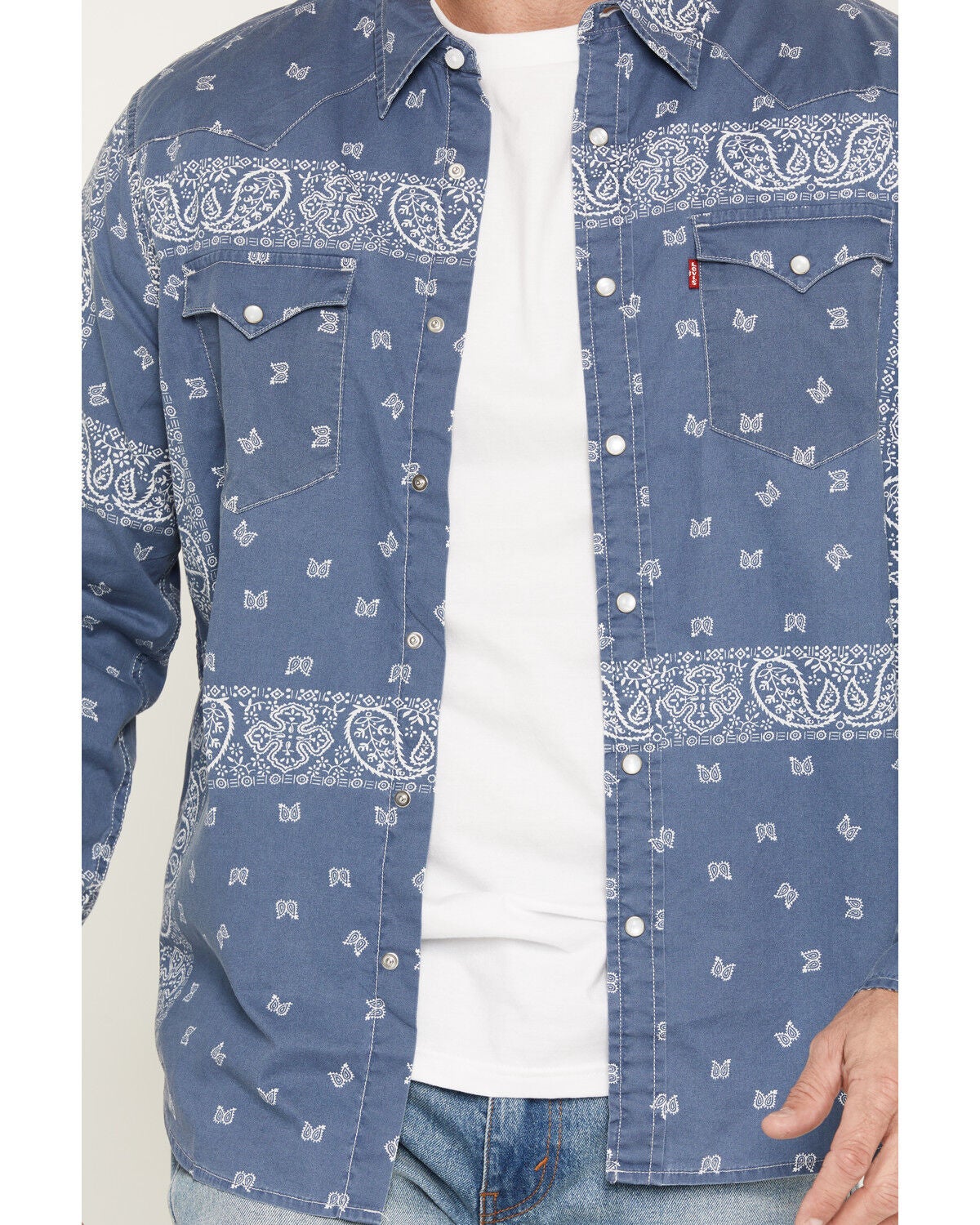 Image #3 - Levi's Men's Azad Paisley Print Long Sleeve Pearl Snap Western Shirt, Medium Blue, hi-res