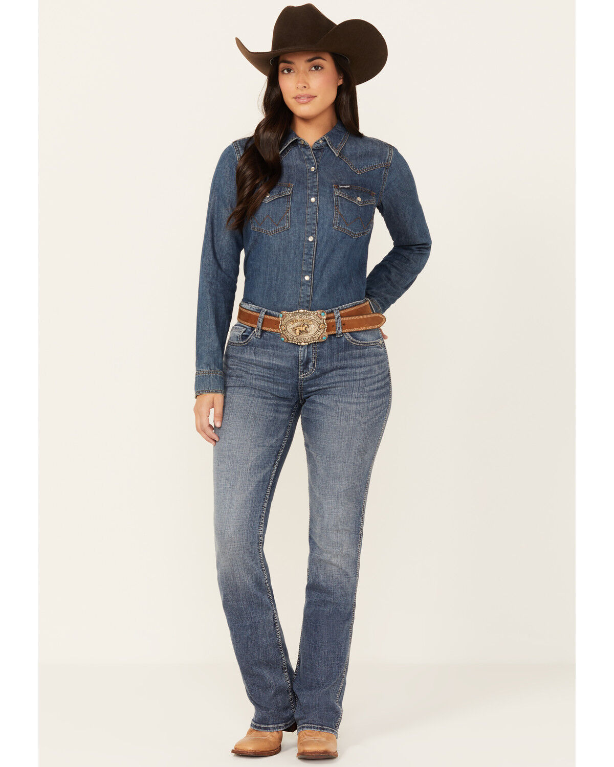 Image #1 - Shyanne Women's Silverton Shay Medium Wash Mid Rise Bootcut Stretch Riding Jeans, Medium Wash, hi-res
