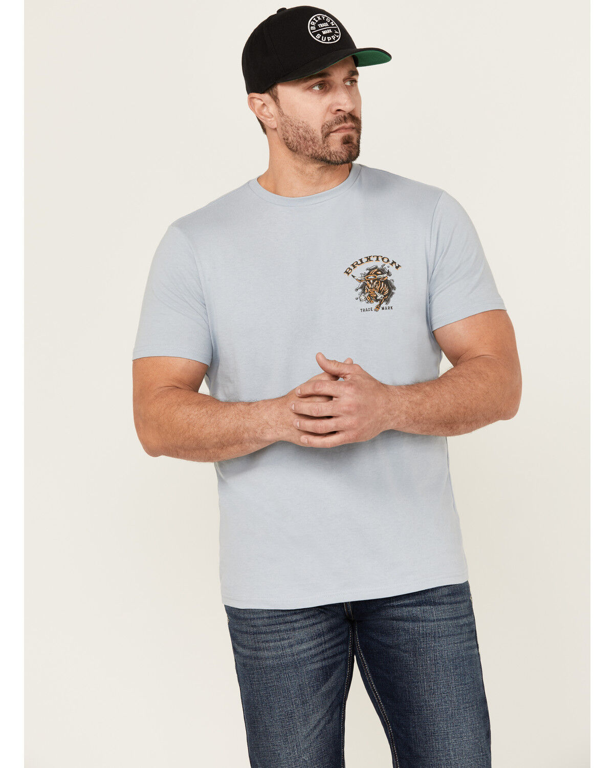 Image #1 - Brixton Men's El Toro Short Sleeve Graphic T-Shirt, Light Blue, hi-res