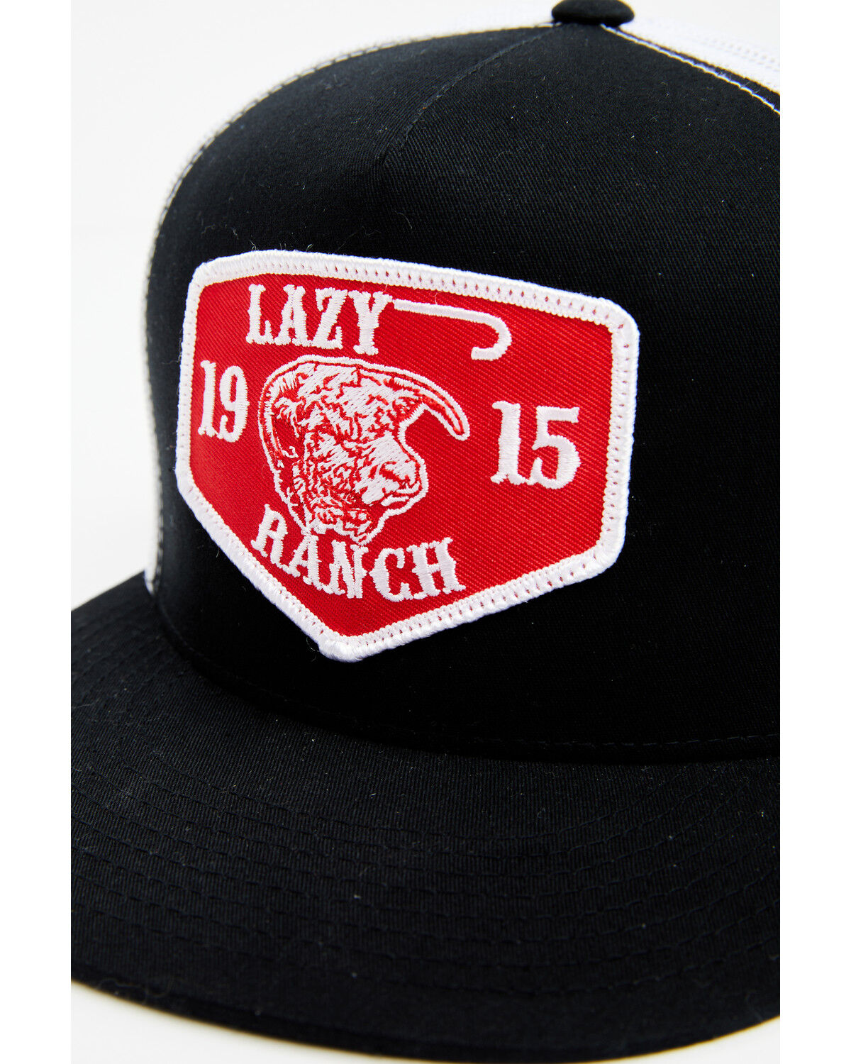 Image #2 - Lazy J Ranch Men's Red Ranch Logo Patch Mesh-Back Ball Cap, Black, hi-res