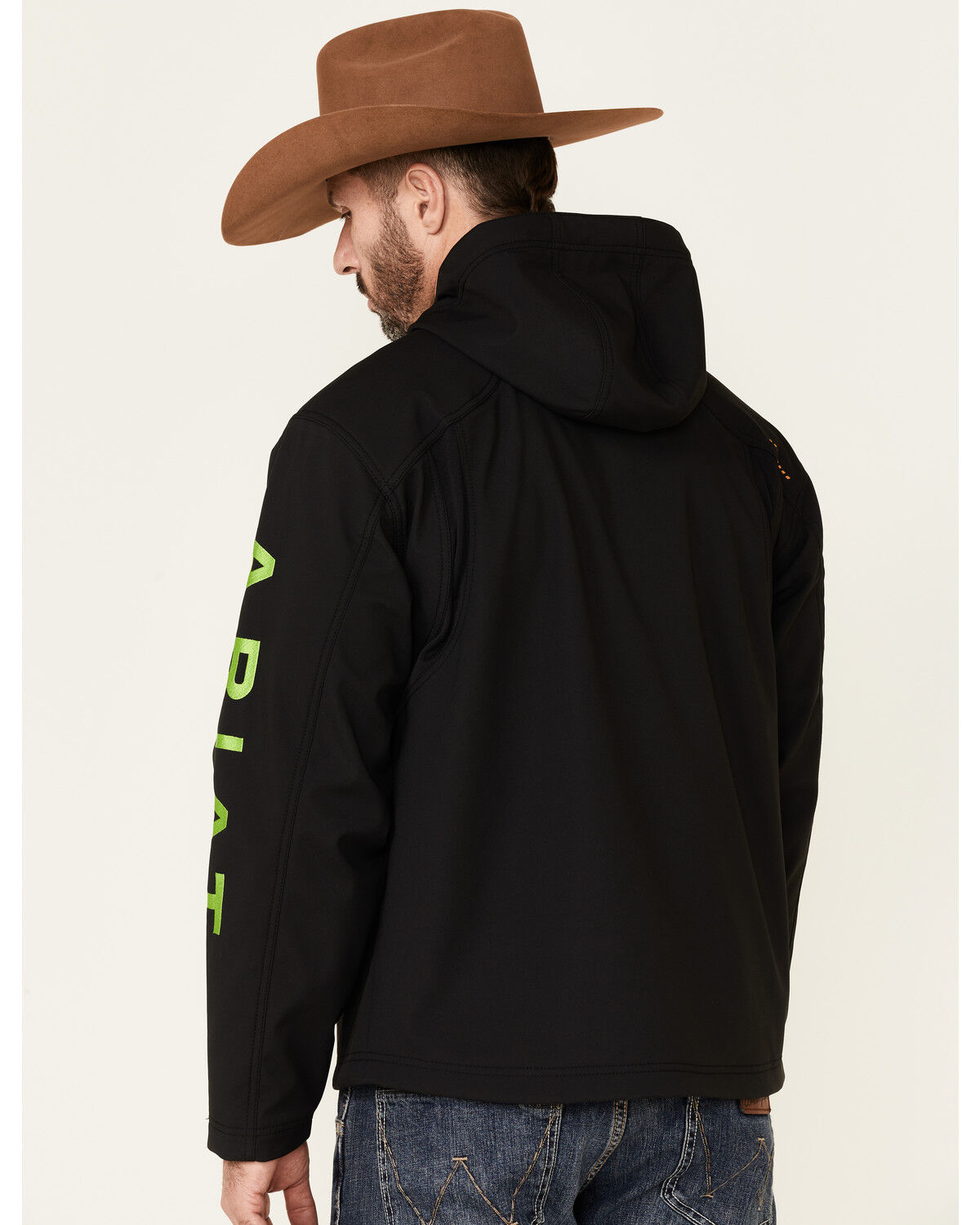 Image #4 - Ariat Men's Black & Lime Rebar Stretch Canvas Softshell Logo Zip-Front Work Jacket, Bright Green, hi-res