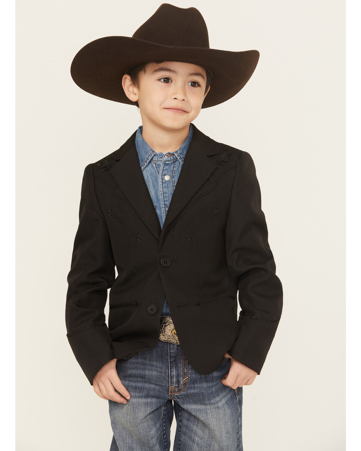 Image #1 - Scully Boys' Floral Embroidered Button-Down Sportcoat, Black, hi-res