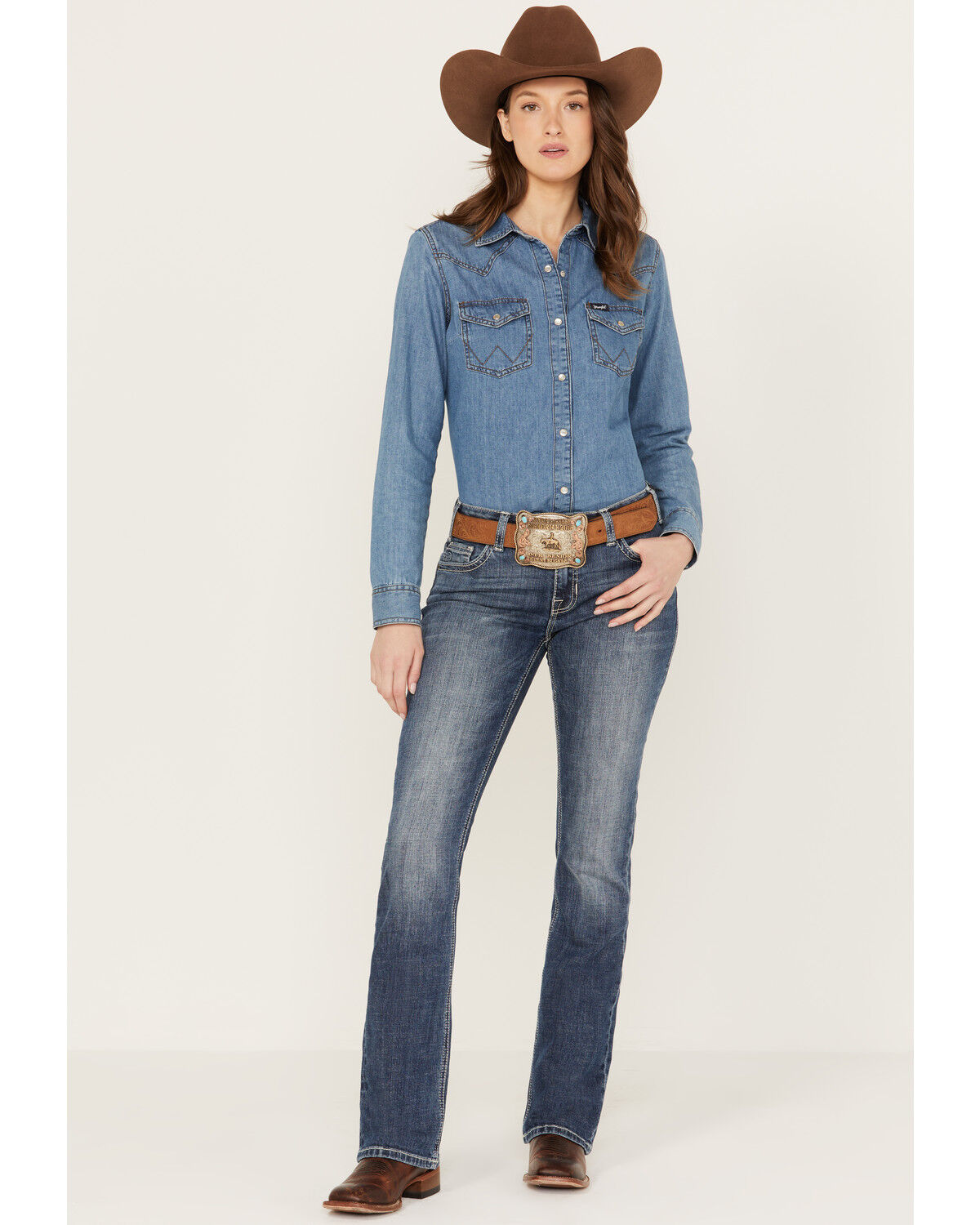 Image #1 - Rock & Roll Denim Women's Medium Wash Mid Rise Riding Bootcut Jeans, Medium Wash, hi-res
