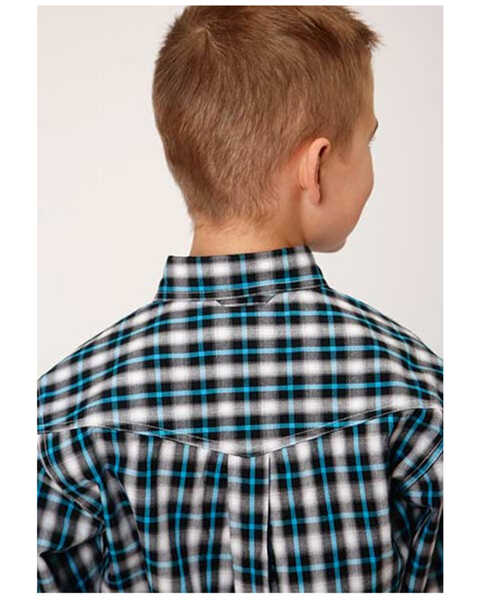 Image #2 - Roper Boys' Plaid Print Long Sleeve Button-Down Western Shirt, Teal, hi-res