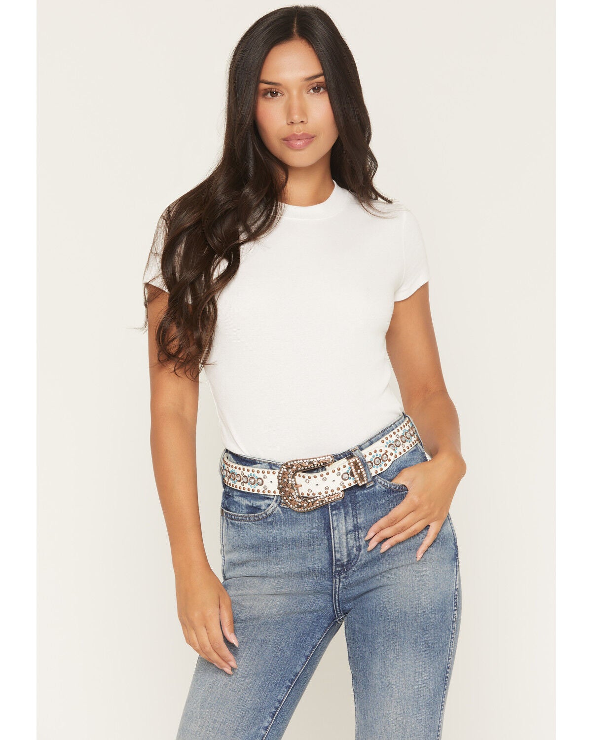 Shyanne Women's Embellished Bling Belt, White, hi-res