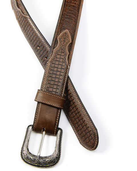 Image #2 - Cody James Men's Basket Weave Embossed Billet Leather Belt , Brown, hi-res