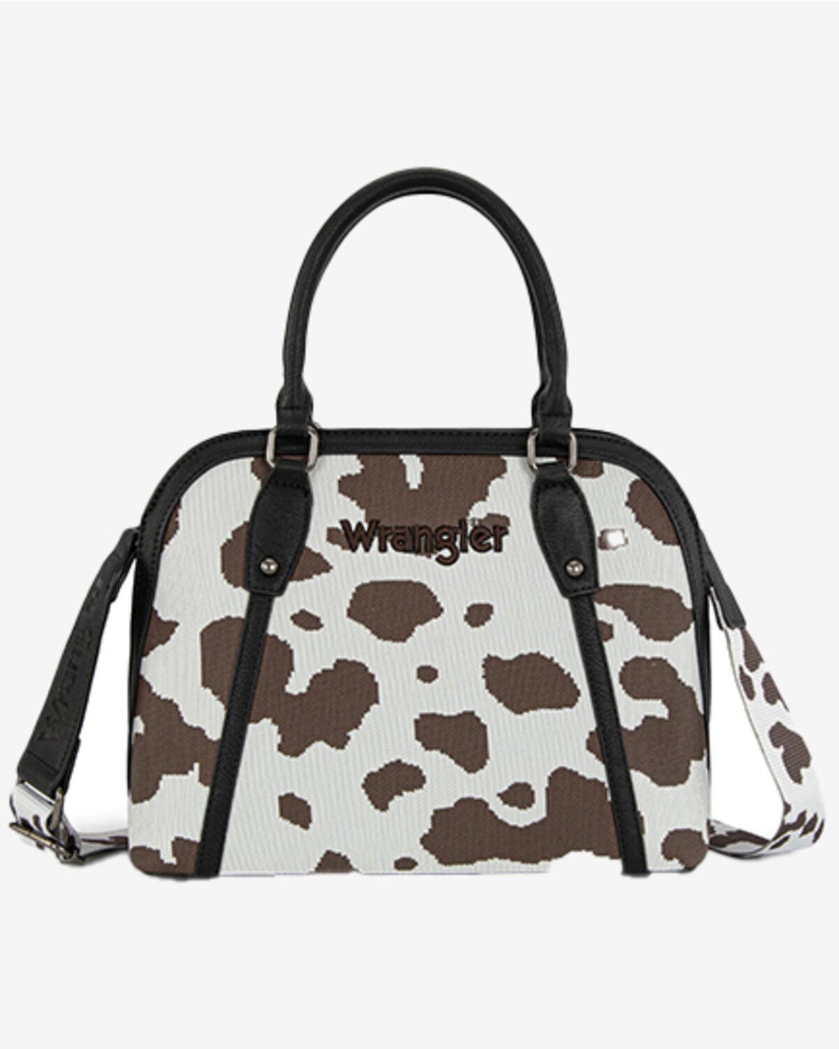 Image #1 - Wrangler Women's Cow Print Satchel Crossbody Bag, Black, hi-res
