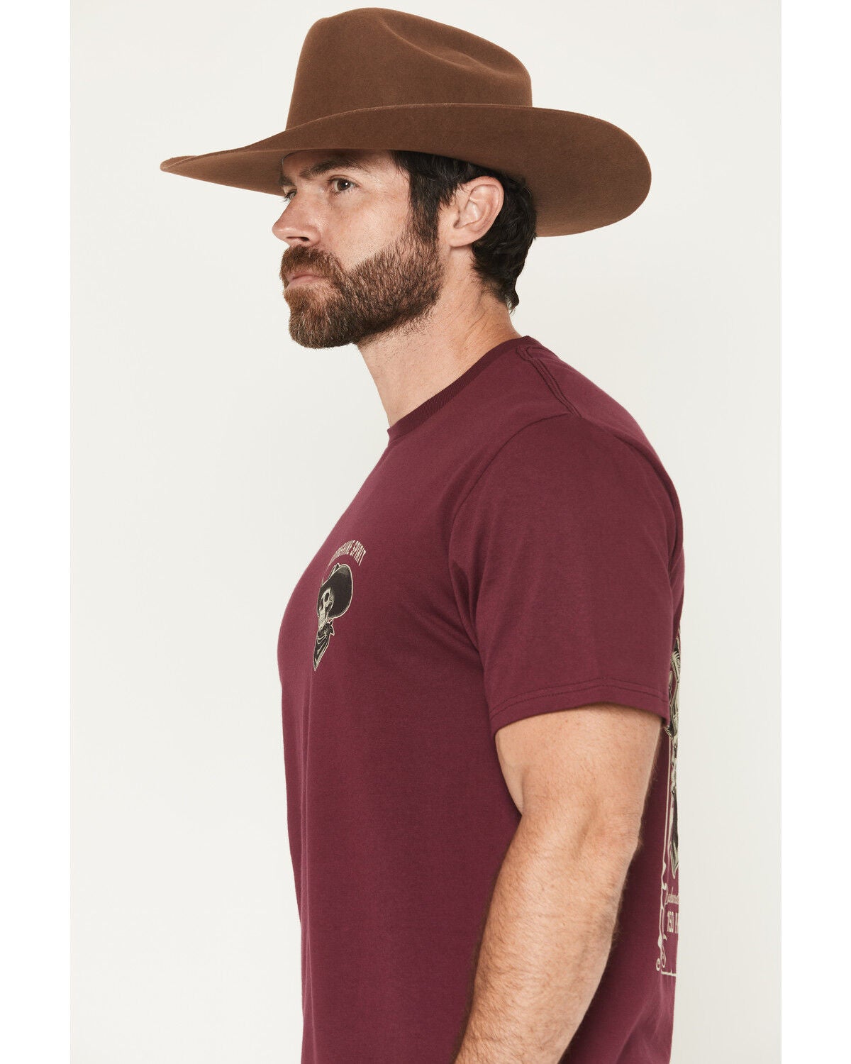 Image #3 - Moonshine Spirit&reg; Men's Backwoods Skeleton Short Sleeve Graphic T-Shirt, Burgundy, hi-res