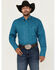 Image #1 - George Strait by Wrangler Men's Geo Print Long Sleeve Button-Down Stretch Western Shirt, Teal, hi-res