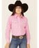 Panhandle Girls' Teepee Print Long Sleeve Western Shirt , Pink, hi-res