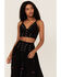 Shyanne Women's Embroidered Corset Crop Top, Black, hi-res