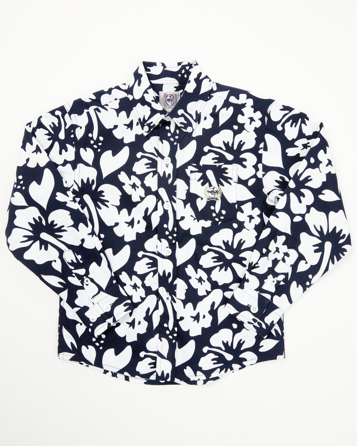 Image #1 - Cinch Toddler Boys' Floral Print Long Sleeve Button-Down Western Shirt, Navy, hi-res