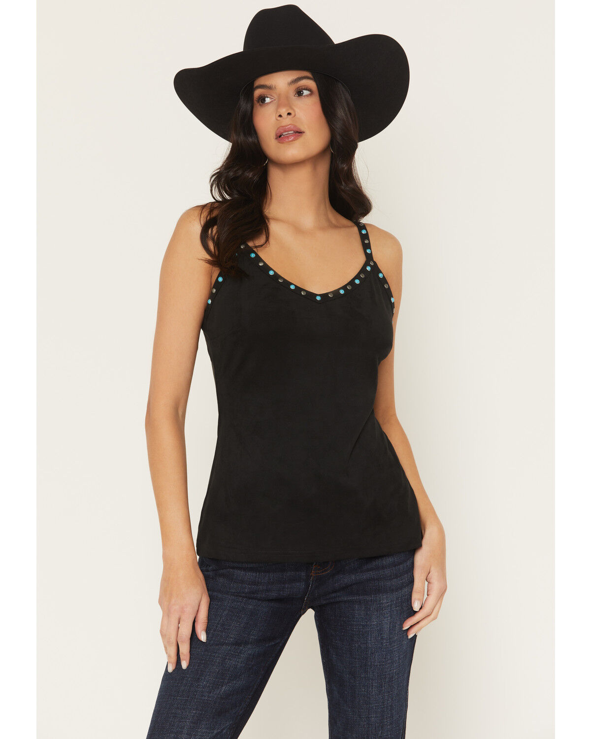 Image #1 - Idyllwind Women's Weona Studded Faux Suede Cami, Black, hi-res