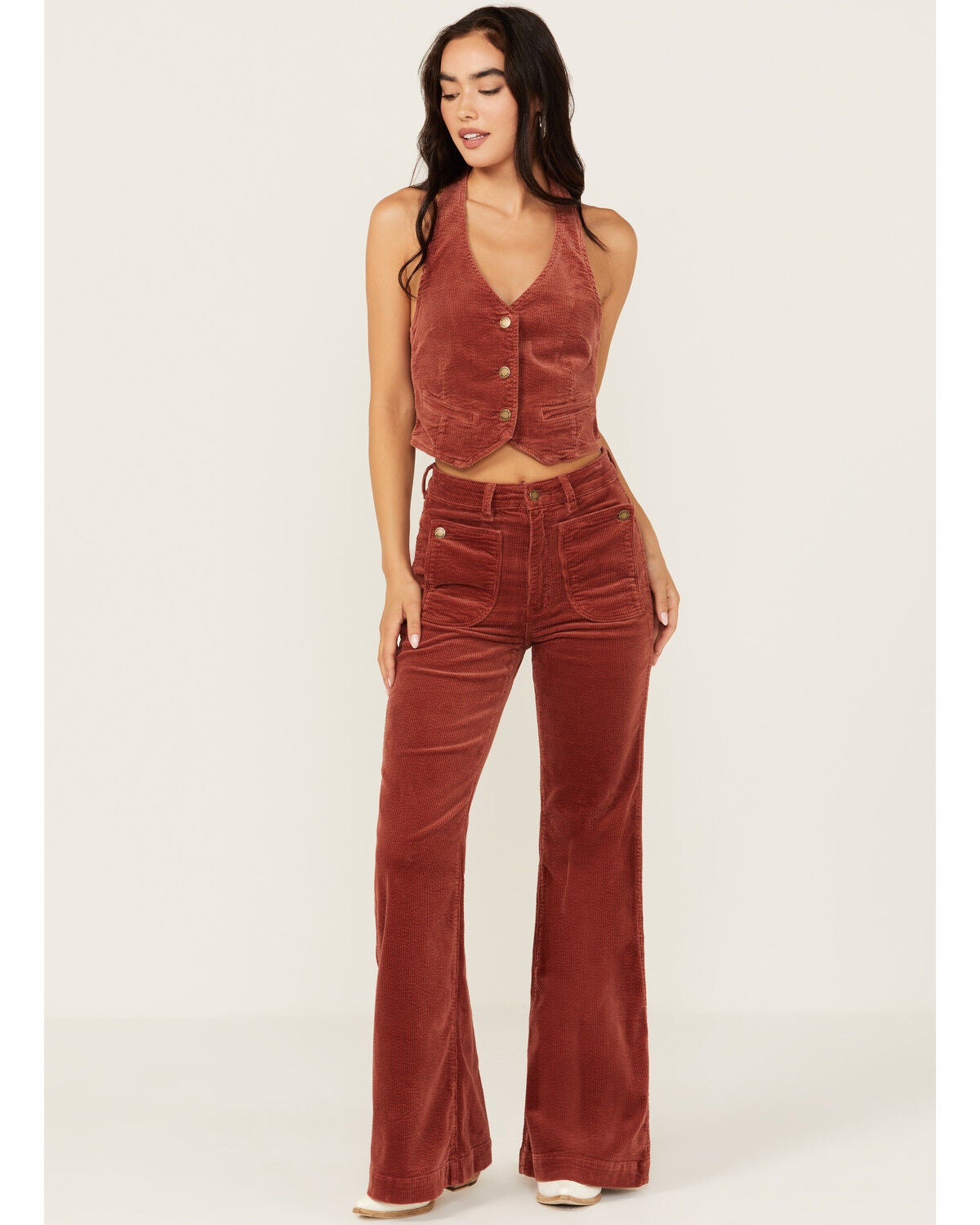 Rolla's Women's East Coast High Rise Corduroy Flare Pants, Brick Red, hi-res
