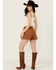 Image #3 - Rock & Roll Denim Women's High Rise Faux Suede Fringe Shorts, Camel, hi-res