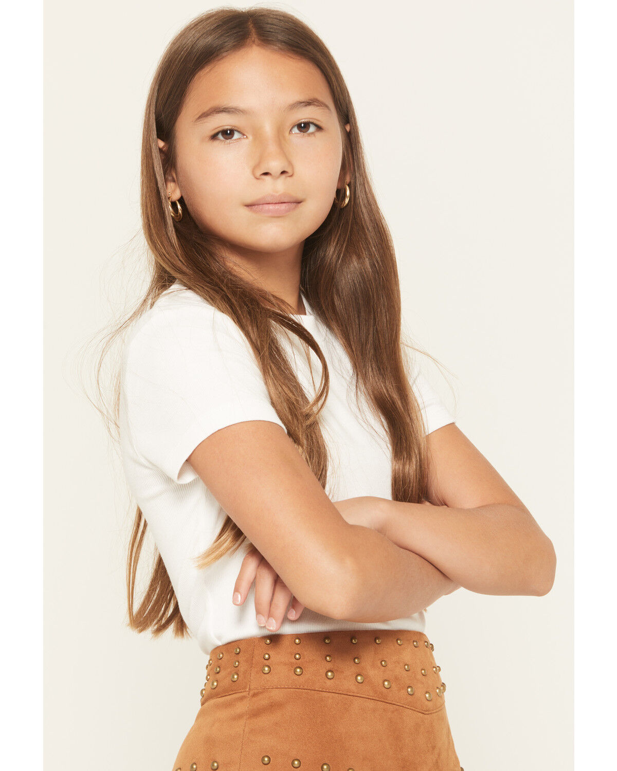 Image #2 - Fornia Girls' Faux Suede Fringe Skirt, Brown, hi-res