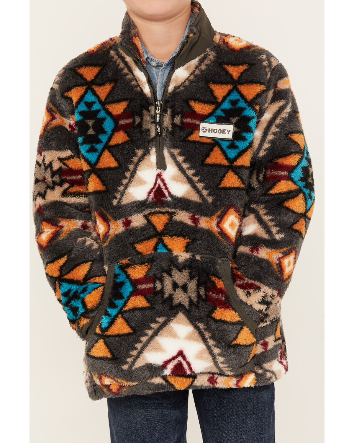 Image #3 - Hooey Boys' Southwestern Print Quarter-Zip Fleece Pullover, Brown, hi-res