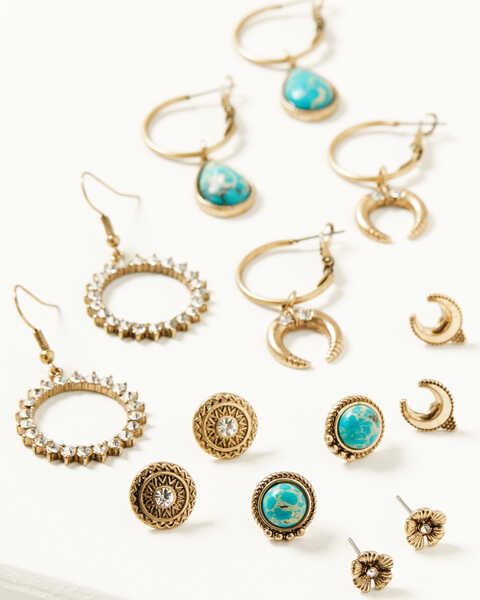 Image #1 - Shyanne Women's Golden Hour Crescent 7-Piece Earrings Set, Turquoise, hi-res