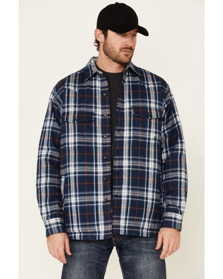 Ariat Men's Hacket Large Plaid Insulated Snap Shirt Jacket , Navy, hi-res