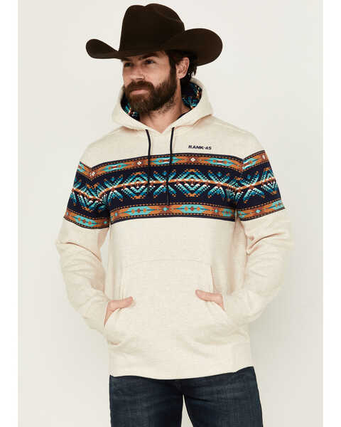 Image #1 - RANK 45® Men's Sworn Border Print Hooded Sweatshirt , Ivory, hi-res