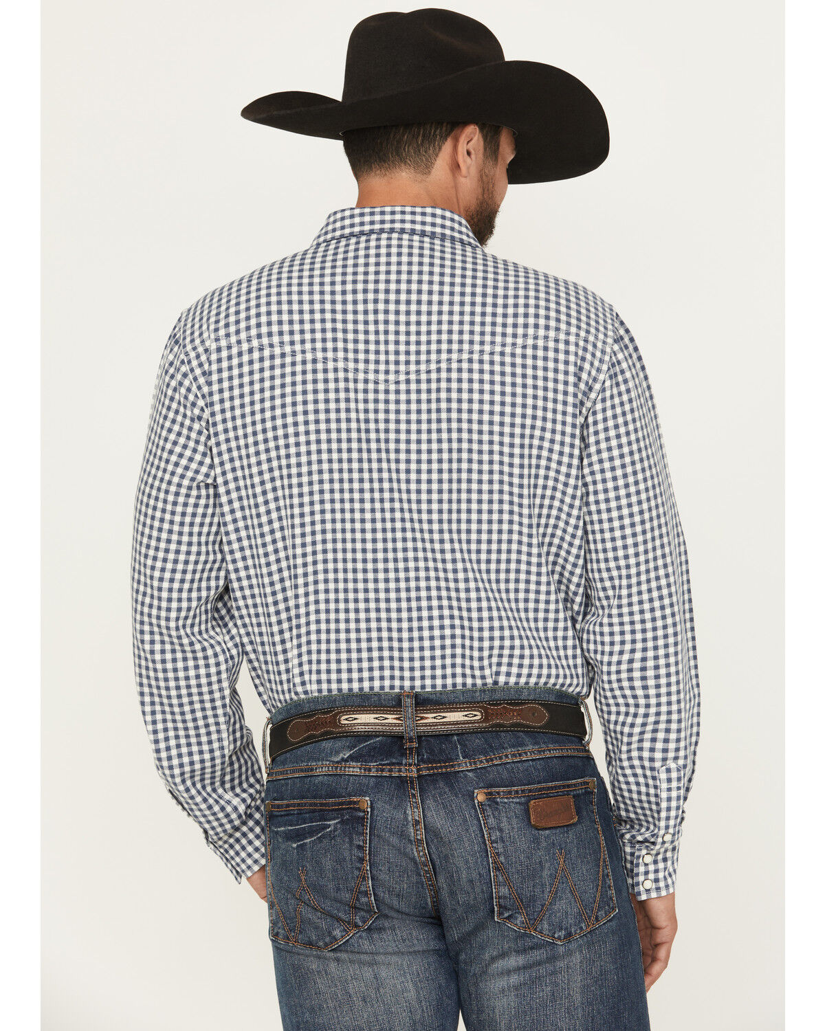 Image #4 - Blue Ranchwear Men's Yucca Plaid Print Long Sleeve Snap Western Shirt, Indigo, hi-res
