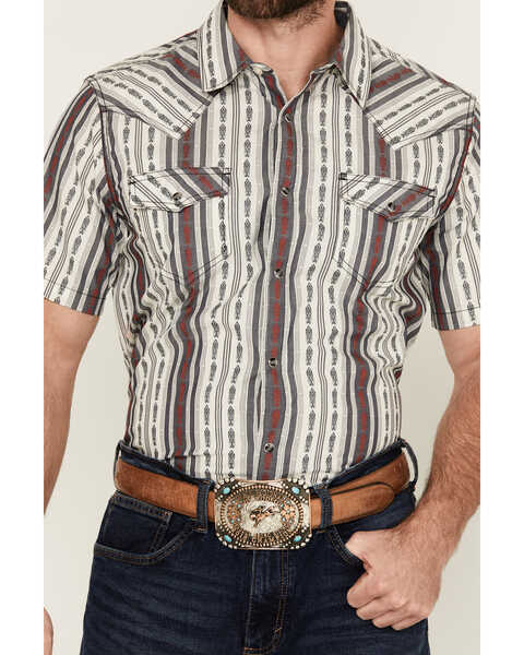 Image #3 - Cody James Men's Patriot Ikat Southwestern Striped Print Short Sleeve Snap Western Shirt - Tall, Ivory, hi-res