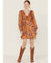 Beyond The Radar Women's Floral Dot Satin Long Sleeve Dress , Mustard, hi-res
