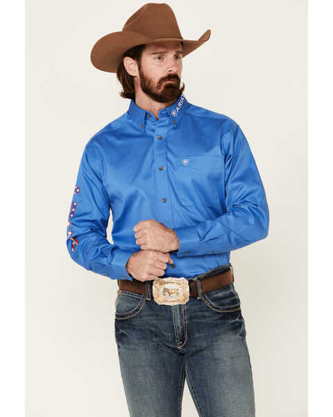 Ariat Men's Blue Team Logo Button Long Sleeve Western Shirt - Big, Blue, hi-res