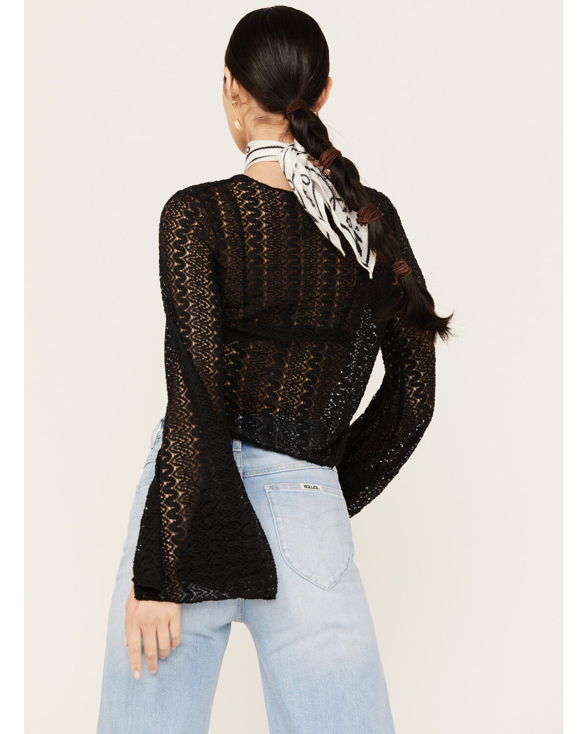 Image #4 - Wild Moss Women's Tie Front Textured Top, Black, hi-res