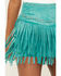 Image #2 - Rock & Roll Denim Women's Fringe Studded Faux Suede Mini Skirt, Teal, hi-res
