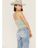 Miss Me Women's Found My Love Knot Jade Ribbed Tank, Sage, hi-res