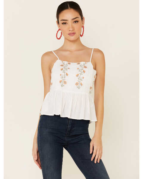 Image #1 - Patrons of Peace Women's Margo Floral Embroidered Cami Top , White, hi-res