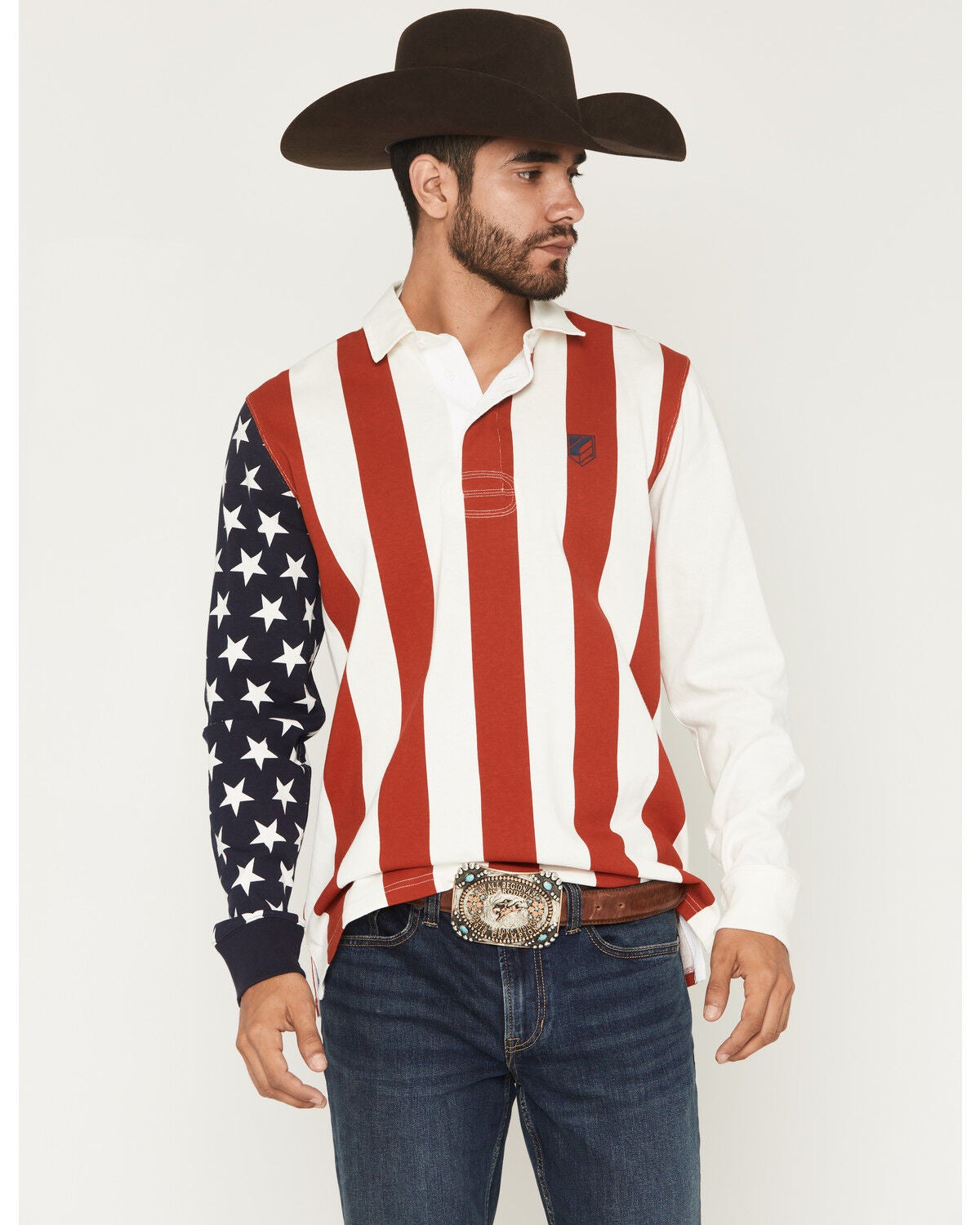 Image #1 - RANK 45&reg; Men's Ranger American Flag Long Sleeve Polo, Multi, hi-res