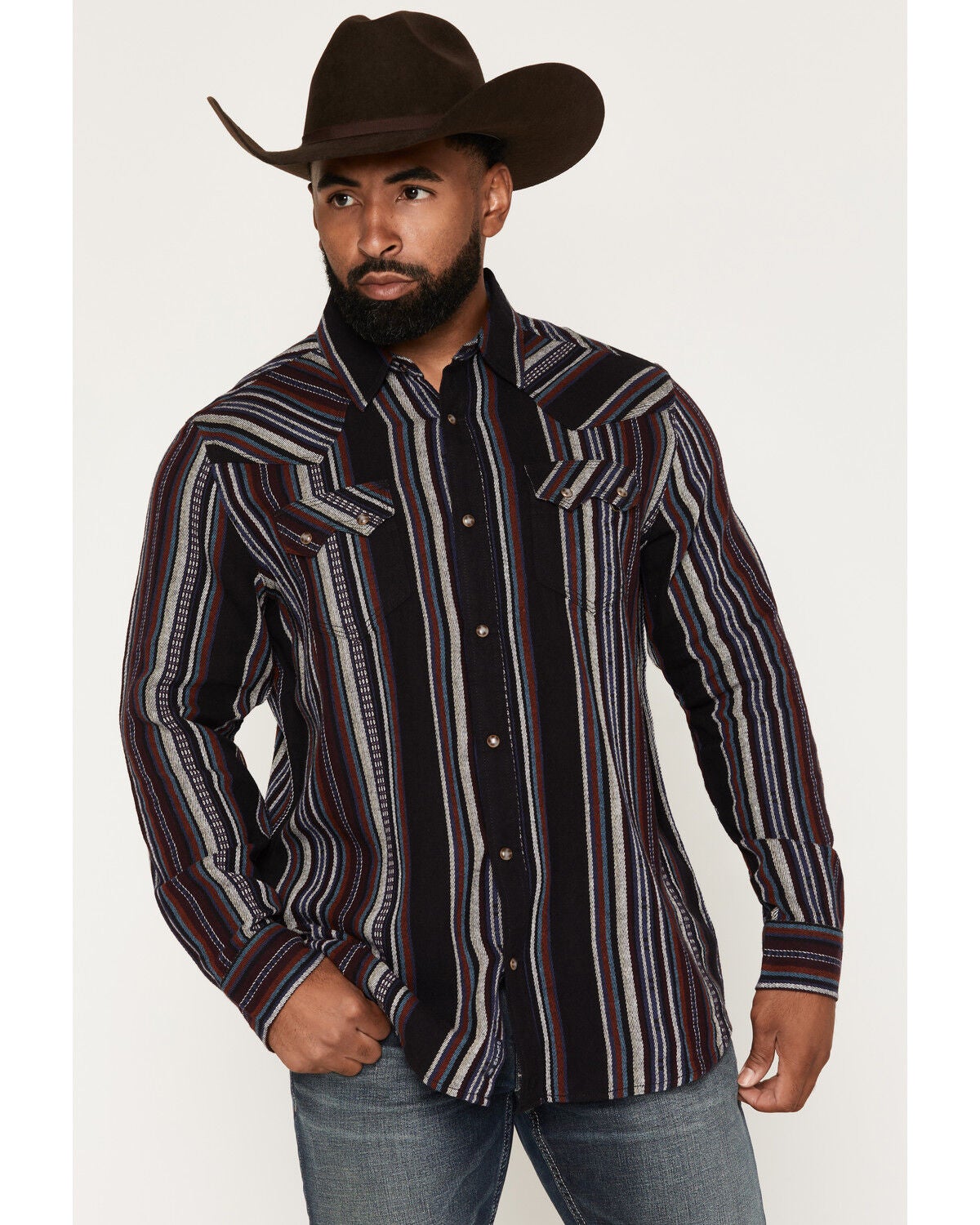 Moonshine Spirit&reg;&nbsp;Men's Reverend Stripe Print Long Sleeve Snap Flannel Shirt, Black, hi-res