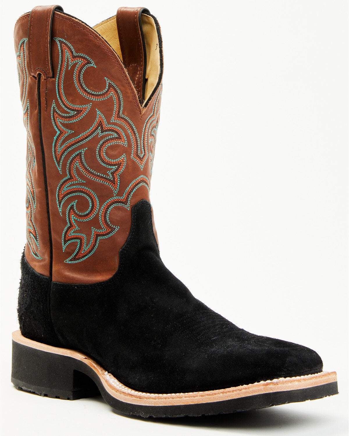 Justin Men's Alamo Roughout Performance Western Boots - Broad Square Toe, Black, hi-res
