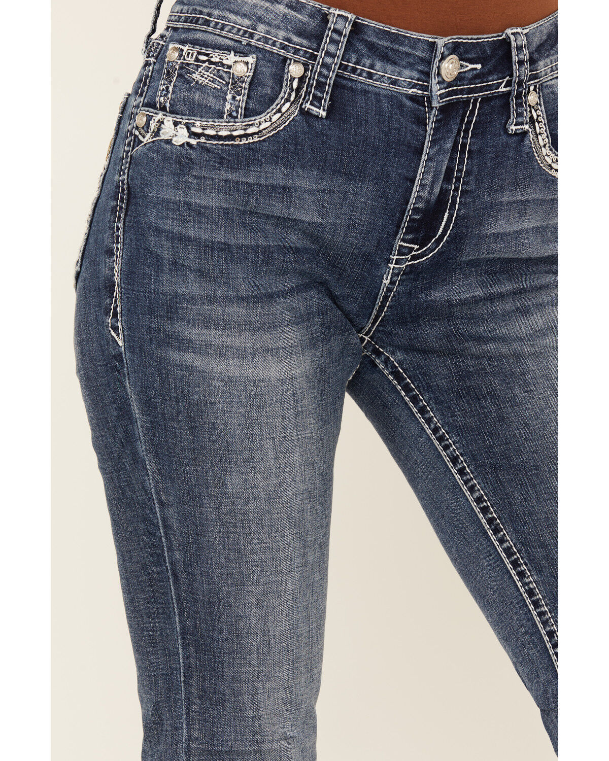 Image #4 - Grace In LA Women's Medium Wash Geo Print Embroidered Mid Rise Bootcut Stretch Denim Jeans, Medium Wash, hi-res