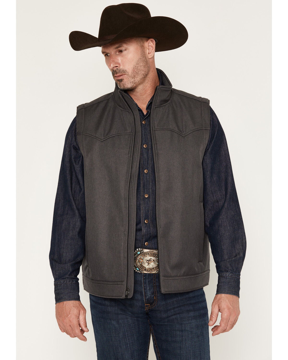 Image #1 - Cinch Men's Bonded Solid Concealed Carry Softshell Vest, Charcoal, hi-res