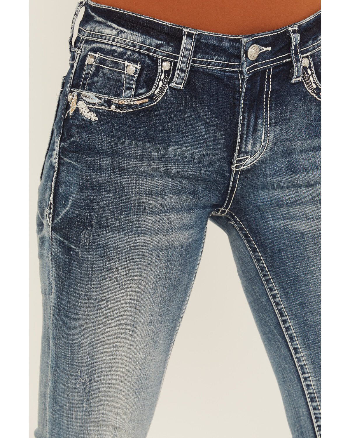 Image #4 - Grace in LA Women's Medium Wash Floral Embroidered Mid Rise Bootcut Stretch Denim Jeans, Medium Wash, hi-res