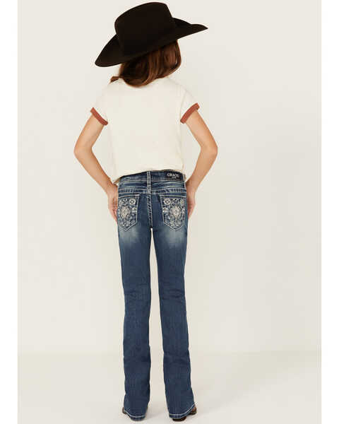 Image #3 - Grace in LA Girls' Dark Wash Geo Print Pocket Stretch Bootcut Jeans , Medium Wash, hi-res