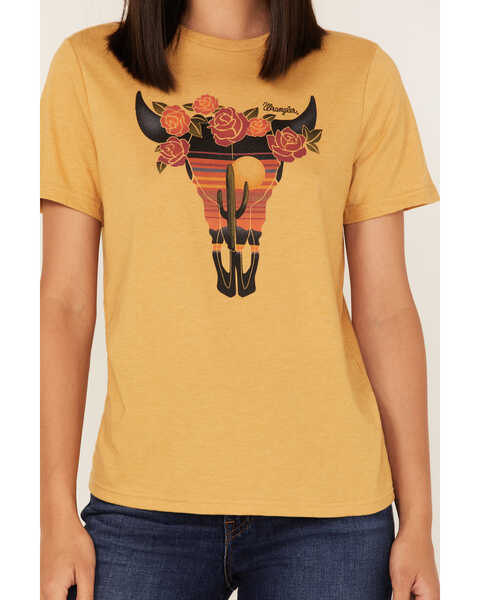Image #3 - Wrangler Women's Desert Sunsert Steer Head Graphic Tee, Mustard, hi-res