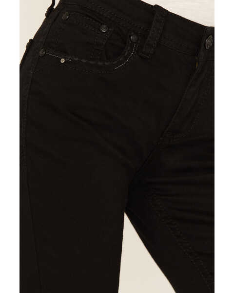 Image #4 - Grace in LA Women's Mid Rise Fleur de Lis Pocket Bootcut Jeans , Black, hi-res