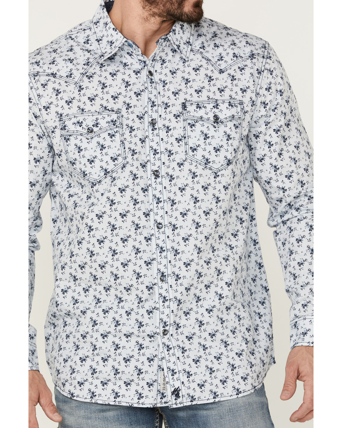 Image #3 - Moonshine Spirit Men's Bloom Floral Print Long Sleeve Snap Western Shirt, Light Blue, hi-res