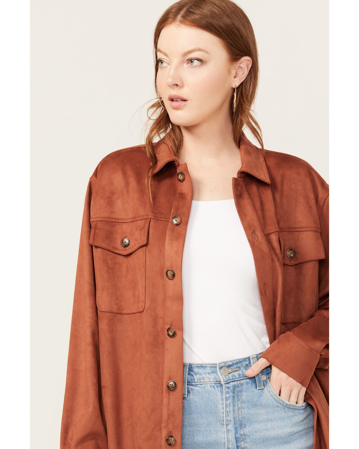 Cleo + Wolf Women's Faux Suede Shacket, Rust Copper