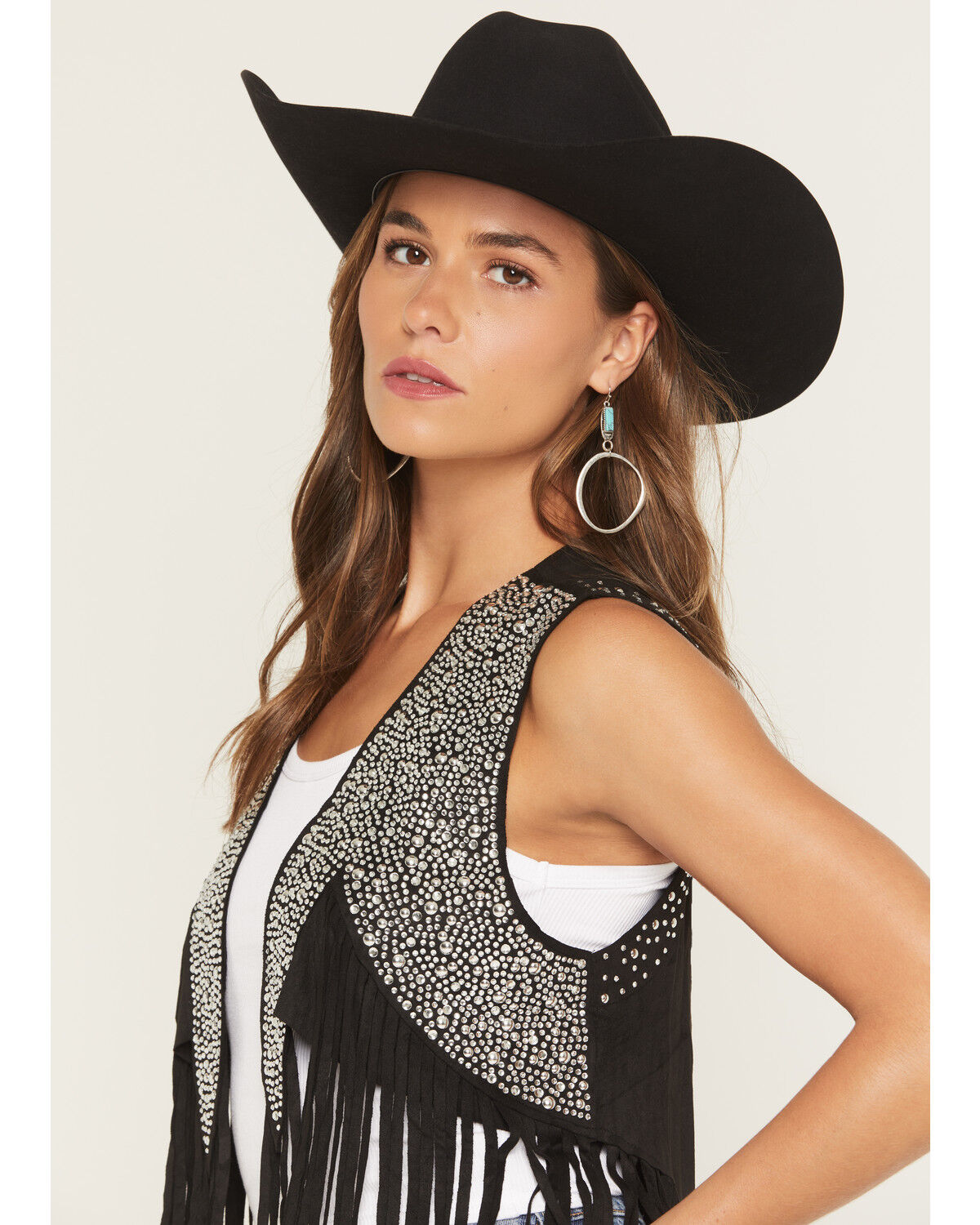 Image #2 - Vocal Women's Crystal Fringe Faux Suede Vest, Black, hi-res