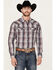 Image #1 - Moonshine Spirit Men's Back Stage Plaid Print Long Sleeve Snap Western Shirt, Purple, hi-res