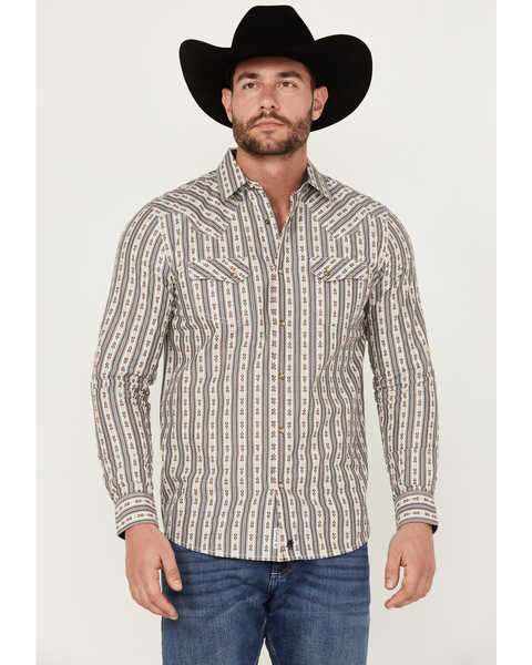 Image #1 - Moonshine Spirit Men's Southern Boy Striped Long Sleeve Pearl Snap Western Shirt , Cream, hi-res