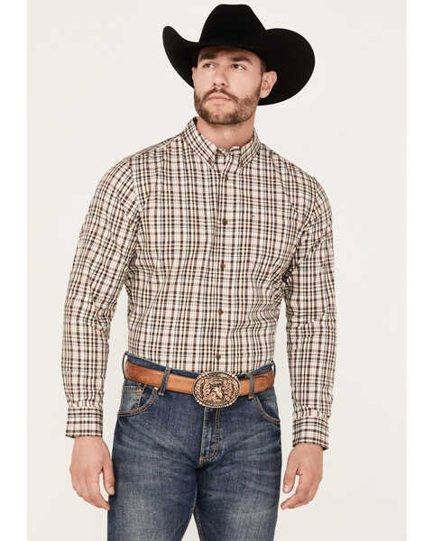 Cody James Men's Rough Dirt Plaid Print Long Sleeve Button-Down Stretch Western Shirt - Big, Tan, hi-res