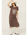Image #1 - Blended Women's Austin Short Sleeve Graphic Midi T-Shirt Dress, Dark Brown, hi-res