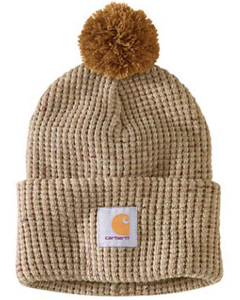 Carhartt Women's Beige Waffle Knit Pom-Pom Beanie , Beige/khaki, hi-res